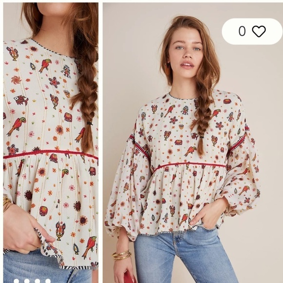 Anthropologie Paradise Peasant Blouse Nikasha New Parrots Boho top shirt - Picture 1 of 8